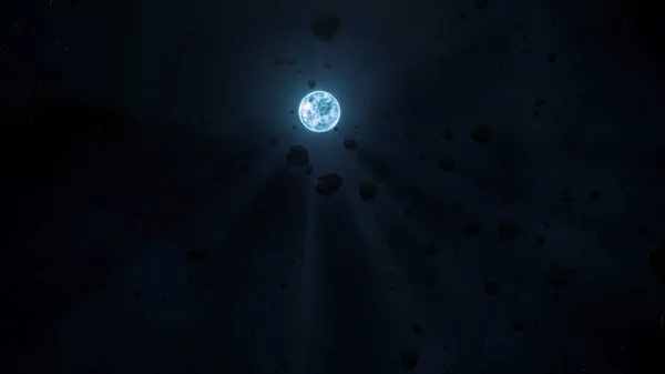 Närmar Sig Vita Dvärgstjärnan Sirius Genom Flytande Karga Steniga Asteroidfält — Stockfoto