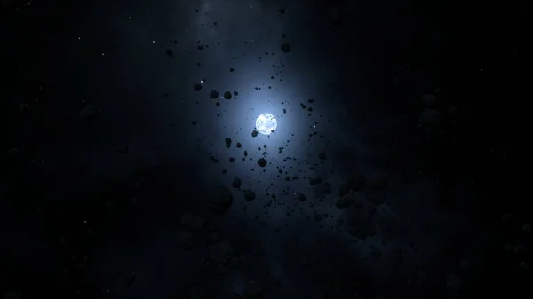 Estrella Enana Blanca Sirius Brillando Detrás Del Estéril Campo Asteroides —  Fotos de Stock