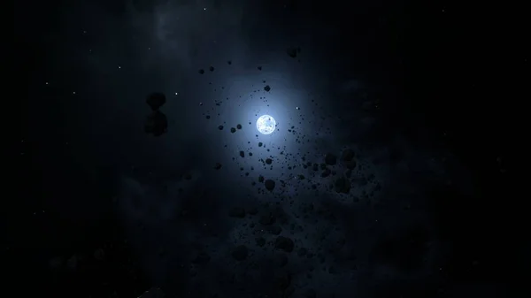 Estrella Enana Blanca Sirius Revelando Detrás Estéril Campo Asteroides Rocosos —  Fotos de Stock