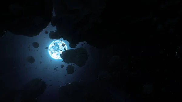 Weißer Zwergstern Sirius Mit Feindlichem Felsigem Asteroidenfeld Konzept Illustration Astronomie lizenzfreie Stockbilder