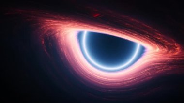 Uzayda dev bir kara delik. Konsept 3D animasyon geniş açı gösteriyor. Yıldızlararası solucan deliği kozmik nebula gazının girdabında dönen karanlık bir yıldızdır ve yüksek sıcaklıkta tekilliğin yörüngesindedir..