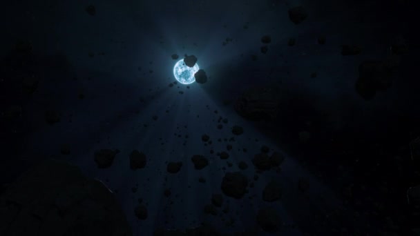 Estrella Enana Blanca Sirio Con Campo Asteroides Rocosos Hostiles Concepto — Vídeo de stock