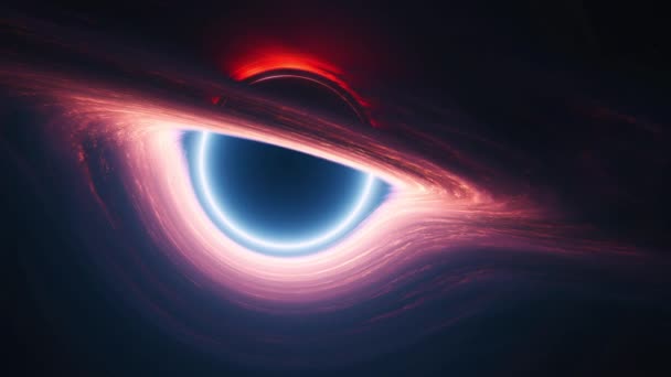 宇宙外的星际黑洞 巨大的奇异与发光旋转吸积盘 概念3D动画跟踪宽镜头 弧形空间和时空中虫孔翘曲周围的宇宙 — 图库视频影像