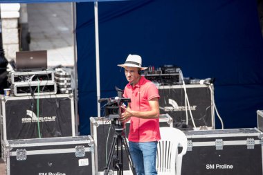 TARGU JIU, ROMANIA, AUGUST04.2018, TARGU JIU Şehir Günleri 'nde gösteri basketbol oyunu, akreditasyon gerektirmeyen kamusal etkinlik.
