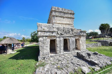 The Mayan citadel of Tulum on Caribbean SeaTulum was built to be a harbor fortress, on ocean cliffs, providing protection from the East and a limestone wall surrounding rest of city on three sides