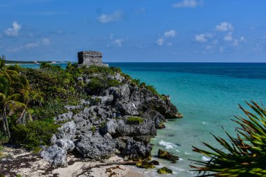  Caribbean Sea seen from Tulum citadelMost idyllic and impressive places in Latin America are beaches of Caribbean, seen from fortress of Tulum, Mexico, famous for its ancient ruins and turquoise sea