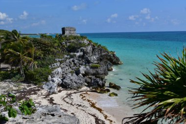  Caribbean Sea seen from Tulum citadelMost idyllic and impressive places in Latin America are beaches of Caribbean, seen from fortress of Tulum, Mexico, famous for its ancient ruins and turquoise sea
