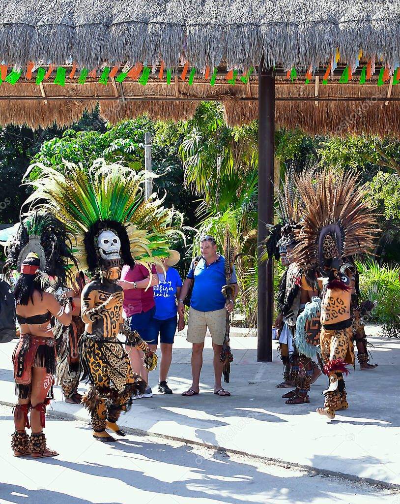 Tourists in Caribbean Sea, the jungle and Tulum fortressMost idyllic ...