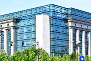 Modern office building in In Bucharest, Romania. Architectural detail of the facade.
