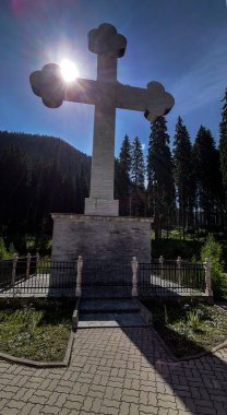 Huge Christian Orthodox cross in the mountains of the Obarsia of Lotru dedicated to the holy martyrs of Brncoveni and the holy great martyr Mina