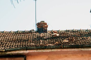 The effects of the earthquake in Targu Jiu, Romania on February 13 and 14, 2023, destruction of chimneys and roofs and resistance structures of institutions and houses