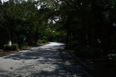 Old pavilion, terraces,traditional buildings,tropical plants in Riviera Maya, a Mexican paradise famous for its tourist base with luxury hotels and restaurants.