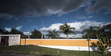 Old pavilion, terraces,traditional buildings,tropical plants in Riviera Maya, a Mexican paradise famous for its tourist base with luxury hotels and restaurants.