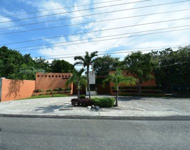 Old pavilion, terraces,traditional buildings,tropical plants in Riviera Maya, a Mexican paradise famous for its tourist base with luxury hotels and restaurants.