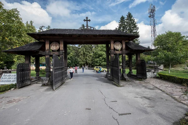 Maramures Gate Bygget Egetræ Generelt Mindst Tre Søjler Udskåret Med - Stock-foto
