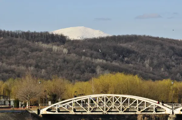 stock image Jiu Bridge or Ferdinand Bridge,  iron bridge over Jiu inaugurated in July 1897.On October 17,1916,citizens of TrguJiu held back enemy soldiers who wanted to occupy city