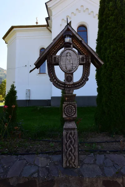 Drewniany Krzyż Jest Prawosławnym Symbolem Śmierci Zmartwychwstania Jednym Najważniejszych Symboli — Zdjęcie stockowe