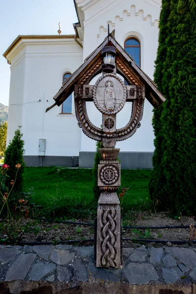 Tahta Haç Hıristiyanlığın Önemli Sembollerinden Biri Olarak Ölüm Dirilişin Ortodoks — Stok fotoğraf