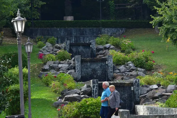 Fontana Nel Parco Bellissimo Paesaggio Giardino — Foto Stock