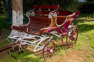 Parktaki eski ahşap araba.