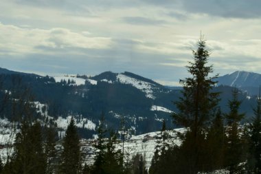 Dağları ve ormanı olan güzel bir manzara.