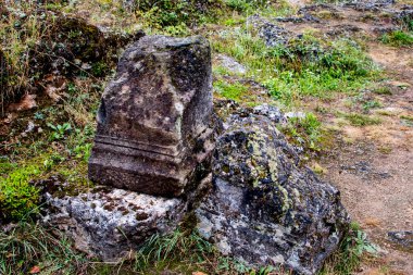 İsrail 'in kuzeyindeki dağlarda antik bir taş.