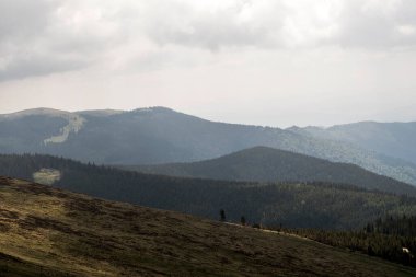 Yazın Karpat Dağları. Bulutlu güzel manzara.