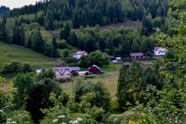 Dağlarda nehri olan güzel bir manzara.