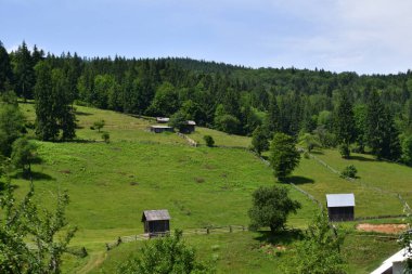 Tepeden Svaneti 'nin dağ köyüne manzara
