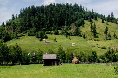 Küçük bir evi olan güzel bir manzara.