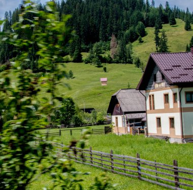 Yazın güzel bir dağ köyü manzarası