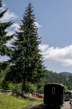 Dağın tepesinde küçük bir tren.