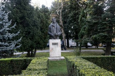Parktaki yaşlı adamın heykeli.