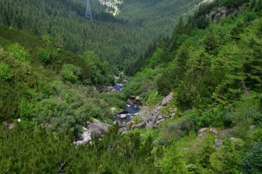 Yazın dağların ve nehrin manzarası