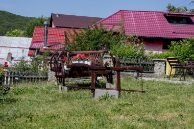 Kırmızı şaraplı ahşap masa.