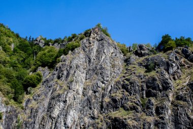 Ağaçlı ve mavi gökyüzü olan dağ manzarası