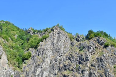 Yazın dağların ve nehrin manzarası.