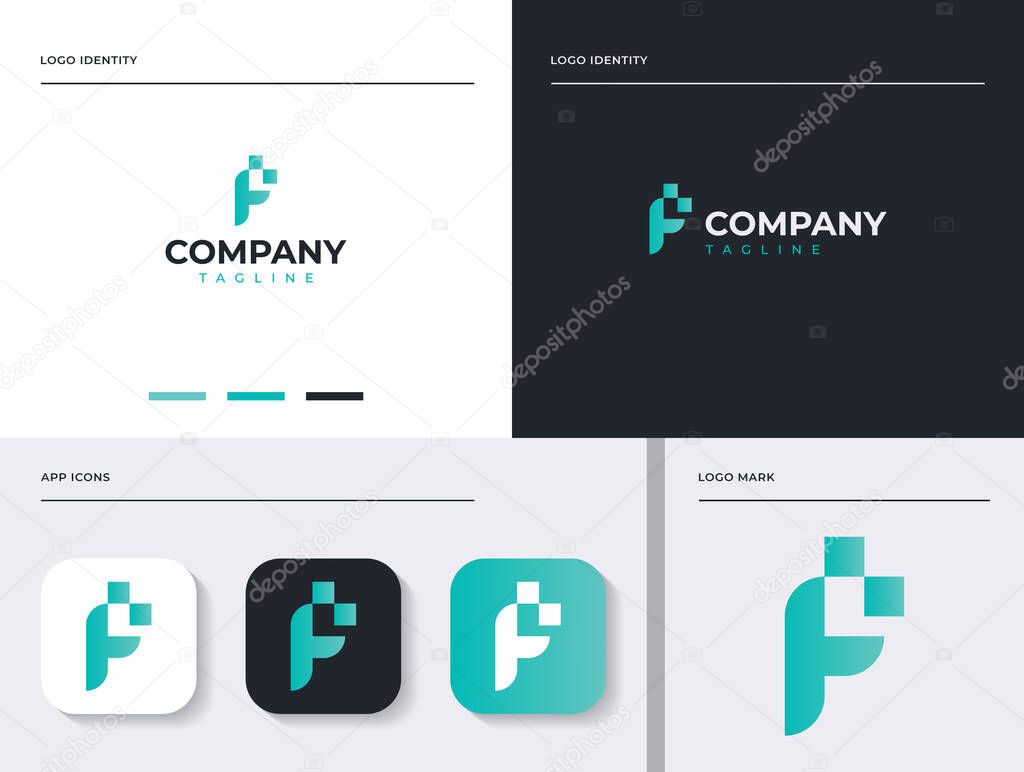 Letter F Professional logo set. Easy to use on various types of business and company. The sign itself would look great as a social media avatar and website or mobile icon.
