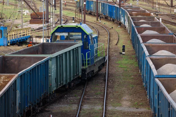 stock image BIALOGARD, WEST POMERANIAN - POLAND - 2022: A locomotive at work shunting coal wagons on a railway siding