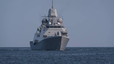 WARSHIP - A modern frigate is going to the port