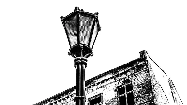 Street Lantern Stadslandskap Med Gammal Byggnad Bakgrunden — Stockfoto