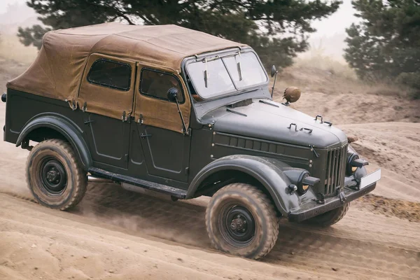 Old Military Car Russian All Terrain Vehicle Dirt Road — 스톡 사진