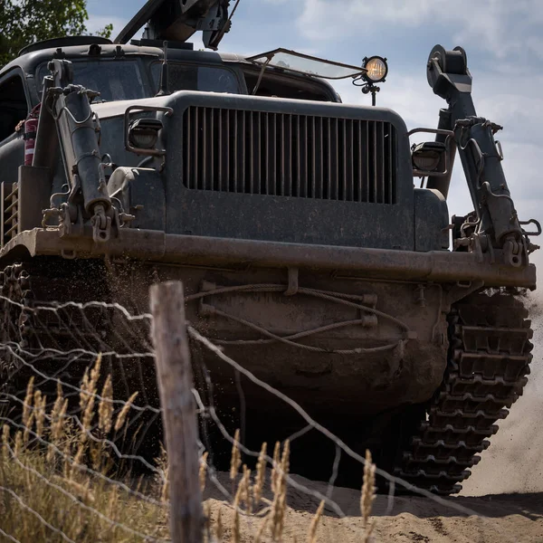 Dozer Track Alta Velocidade Veículo Militar Pesado Para Obras Engenharia — Fotografia de Stock