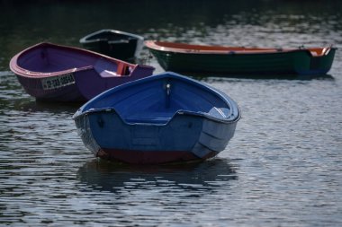 CZAPLINEK, WEST POMERANIAN - POLAND - JUNE 14, 2024:LANDSCAPE BY THE LAKE - Small old rowing boats on the lake clipart