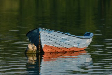 CZAPLINEK, BATI POLAND - 23 HAZİRAN 2024: Gölde küçük bir kayık