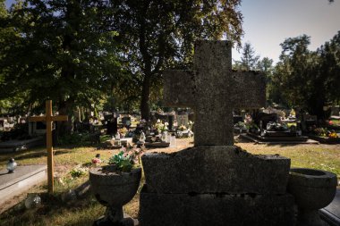 CEMETERY - Tombstones and crosses in autumn time clipart