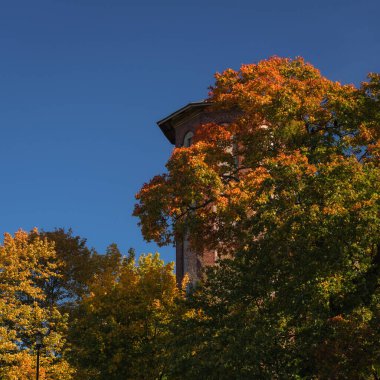  AUTUMN in CITY - Renkli ağaçların arka planına karşı tarihi bir su kulesi