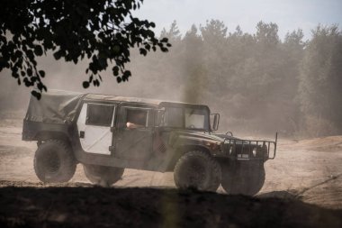 BORNE SULINOWO, BATI POMERANYAN - POLAND - 16 AĞUSTOS 2024: Yüksek Hareketli Çok amaçlı Tekerlekli Araç - Bir askeri meraklılar rallisinde off-road aracı