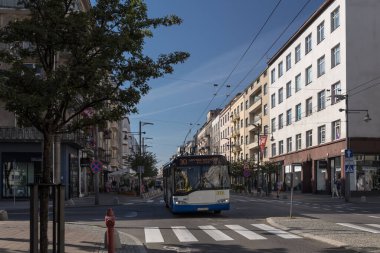 GDYNIA, POMERANIAN REGION - POLAND - SEPTEMBER 04, 2024: Trolleybus on the city streets clipart