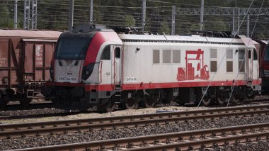 BATI POLİTAN - POLAND - 17 MAYIS 2022: lokomotif demiryolu kenarında duruyor